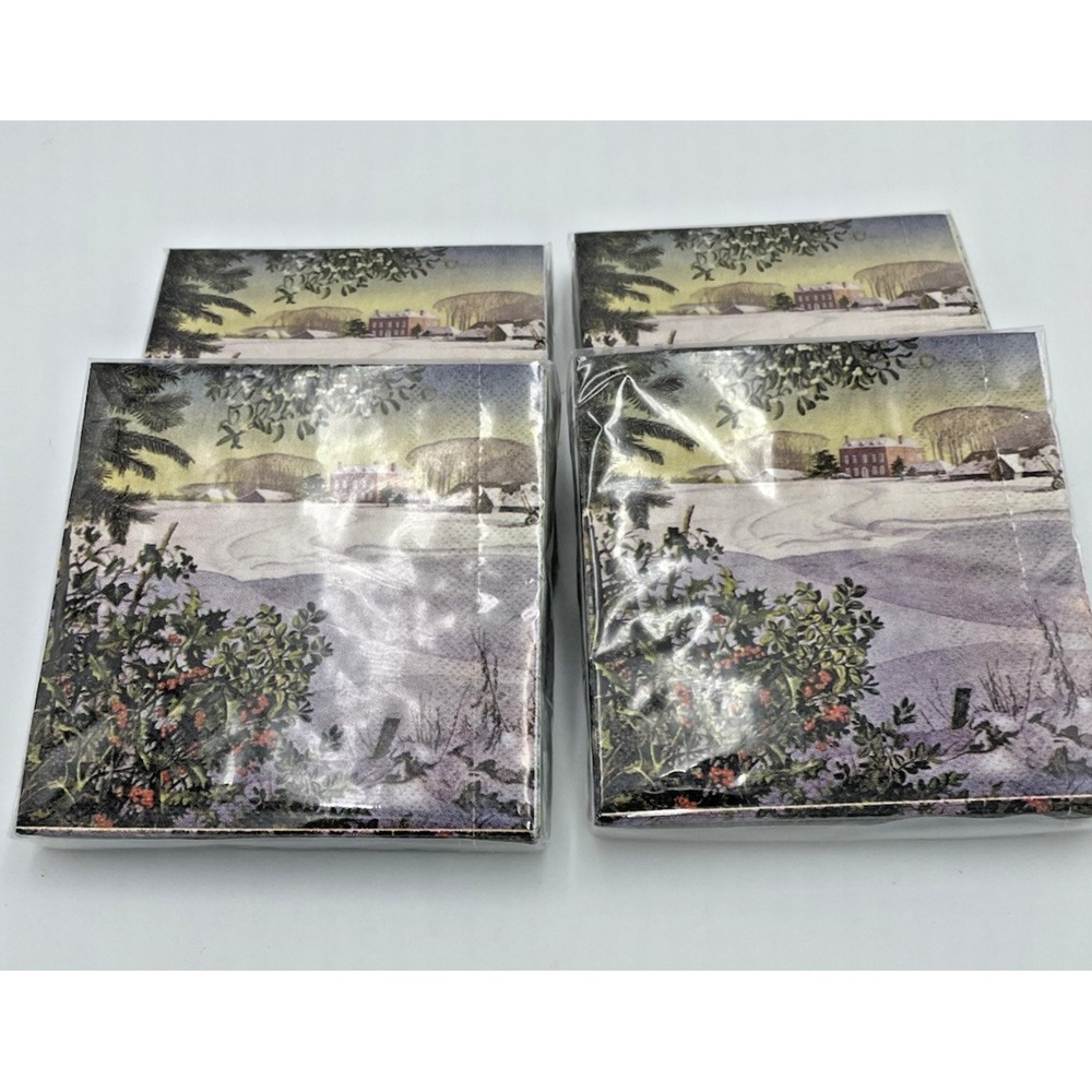 4 Pkgs Winter Scene Paper Beverage Napkins 20 Ct. NIP 5" xโ 5" Park Hill